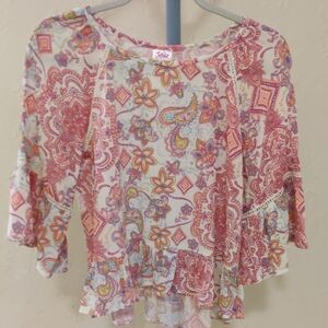 Justice Boho Festival Pink and White Paisley Blouse Girls Size 14